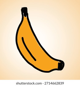 Divertido Vector de plátano amarillo en un estilo de arte infantil simple y dibujado a mano. Perfecto para temas de diseño tropical, comida, refrigerios saludables, educativos o lúdicos. Presenta colores brillantes y líneas ingenuas.