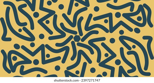 Fun Yellow line doodle seamless pattern. Creative abstract drawing background for children or trendy design with basic shapes. Simple childish scribble wallpaper print.