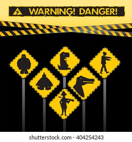 Fun yellow sign warning, attention