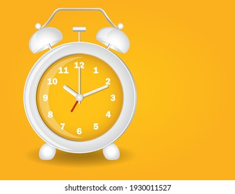 Fun yellow and white alarm clock overyellow gradient background with copy space