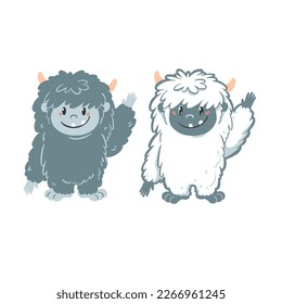 Carácter yeti divertido, ilustración vectorial dibujada a mano