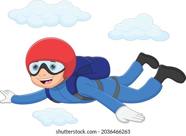 Fun Young Boy Enjoying Sky Diving Jump Off From The Plane