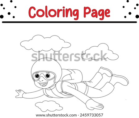 fun young boy enjoying sky diving jump off from plane coloring page for kids. 