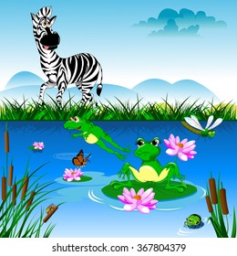 fun zebra with black stripes, vector and illustration