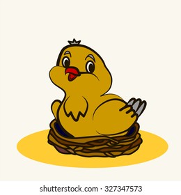 Fun zoo. Cartoon vector Illustration of cute bird on nest