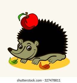 Fun zoo. Cartoon vector Illustration of cute hedgehog with apple