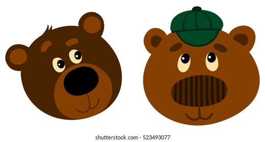 Fun zoo. Illustration of cute Bear. Cute vector flat icon. Isolated bear head. Vector illustration. Cute bear face. Bear icon