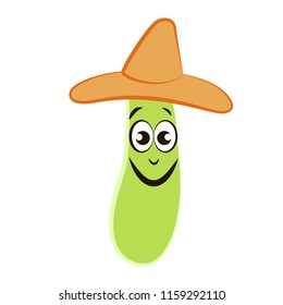 Fun zucchini in a male body and an orange hat isolated on a white background.
