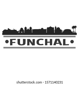 Funchal Madeira City Travel. City Skyline. Silhouette City. Design Vector. Famous Monuments.