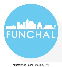 Funchal, Portugal Round Button City Skyline Design. Silhouette Stamp Vector Travel Tourism.