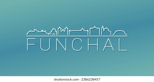 Funchal, Portugal Skyline Linear Design. Flat City Illustration Minimal Clip Art. Background Gradient Travel Vector Icon.