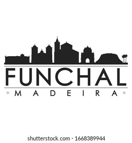 Funchal, Portugal Skyline Silhouette City. Cityscape Design Vector. Famous Monuments Tourism.