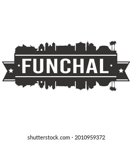 Funchal, Portugal Skyline Silhouette City. Cityscape Design Vector. Famous Monuments Tourism.