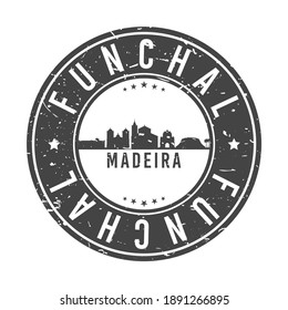Funchal, Portugal Skyline Stamp. Round Postmark Icon City Design. Seal Vector Landmark Travel Badge.
