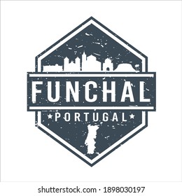Funchal, Portugal Travel Stamp Icon. Skyline City Design Tourism Diamond. Vector Illustration Grunge Clip art Badge.
