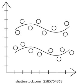 Function Approximation icon. Simple outline monochrome black vector pictogram with thin lines on a transparent background. Line thickness is editable