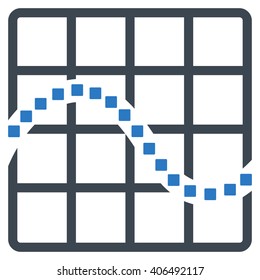 Function Chart vector toolbar icon. Style is bicolor flat icon symbol, smooth blue colors, white background, square dots.