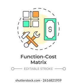 Function cost matrix multi color concept icon. Product usability, service development. Round shape line illustration. Abstract idea. Graphic design. Easy to use in infographic, presentation
