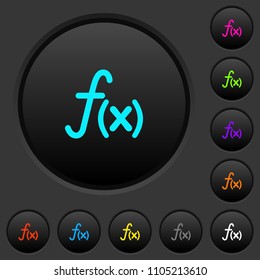 Function dark push buttons with vivid color icons on dark grey background