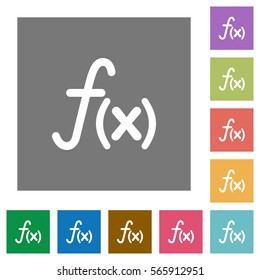 Function flat icons on simple color square backgrounds