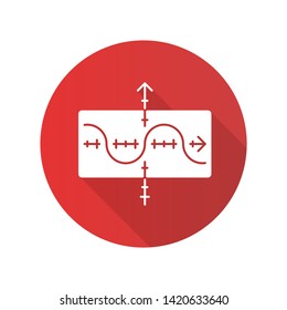 Function graph flat design long shadow glyph icon. Duplicate function. Sinusoid. Sine curve. Diagram. Math graph. Acoustic, light wave. Representation of information. Vector silhouette illustration