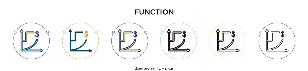 Function icon in filled, thin line, outline and stroke style. Vector illustration of two colored and black function vector icons designs can be used for mobile, ui, web