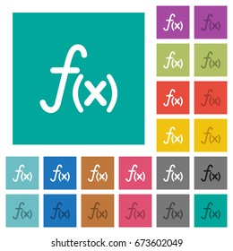 Function multi colored flat icons on plain square backgrounds. Included white and darker icon variations for hover or active effects.