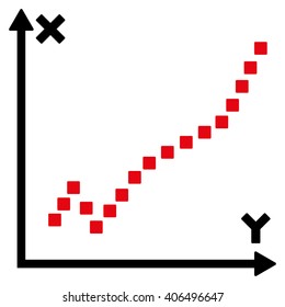 Function Plot vector toolbar icon. Style is bicolor flat icon symbol, intensive red and black colors, white background, square dots.