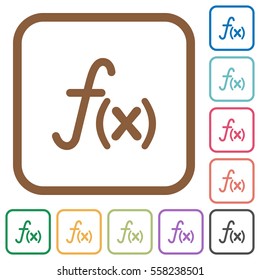 Function simple icons in color rounded square frames on white background