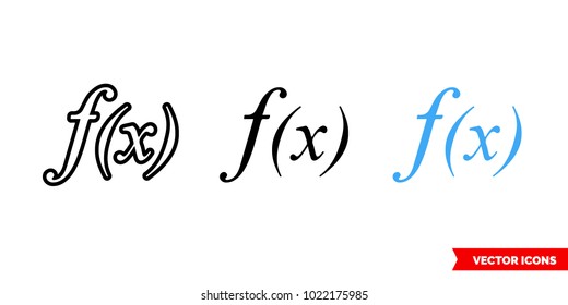 Function symbol icon of 3 types: color, black and white, outline. Isolated vector sign symbol.