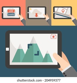 function of tablet, flat design vector