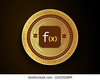 Function X (FX) crypto currency symbol and logo on gold coin. Virtual money concept token based on blockchain technology. 