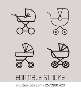 A functional baby stroller icon set, ideal for designs about parenting products and family outings.