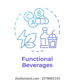 Functional beverages blue gradient concept icon. Healthcare vitamins, probiotics. Healthy diet. Round shape line illustration. Abstract idea. Graphic design. Easy to use in infographic, presentation