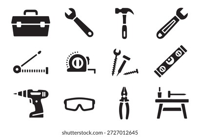 Functional construction instruments for woodwork and house repair. Modern flat vector elements for designers.