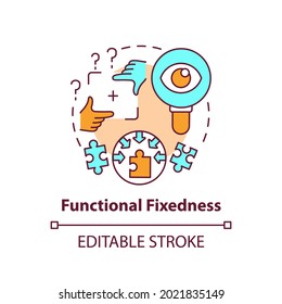 Functional fixedness concept icon. Cognitive bias. Limit in critical thinking. Mental block problem idea thin line illustration. Vector isolated outline RGB color drawing. Editable stroke