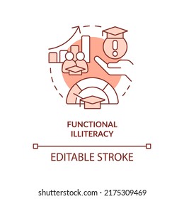 Functional illiteracy terracotta concept icon. Social effect of overcrowding abstract idea thin line illustration. Isolated outline drawing. Editable stroke. Arial, Myriad Pro-Bold fonts used