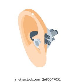 Ícone de estilo isométrico funcional do dispositivo auditivo digital