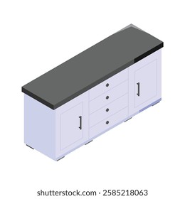 Functional kitchen counter cabinet with storage drawers and shelves.