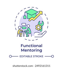 Functional mentoring multi color concept icon. Skill development. Professional guidance. Mentoring session. Round shape line illustration. Abstract idea. Graphic design. Easy to use in article