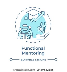 Functional mentoring soft blue concept icon. Skill development. Professional guidance. Mentoring session. Round shape line illustration. Abstract idea. Graphic design. Easy to use in article