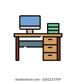 Functional Office Desk Icon Illustration