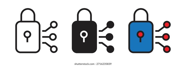 Functional padlock icon featuring side connection nodes in three versatile styles. Suitable for system login, server security, and software encryption.