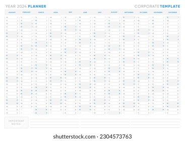 Functional Planner 2024: Schedule Organizer with Sunday Start, Ideal for Corporate Use.