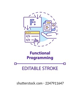 Functional programming concept icon. Coding paradigm type abstract idea thin line illustration. Combining function calls. Isolated outline drawing. Editable stroke. Arial, Myriad Pro-Bold fonts used