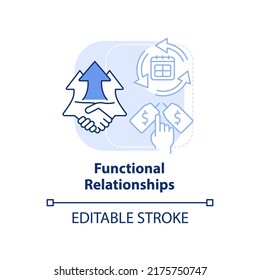 Functional relationships light blue concept icon. Buyer seller interaction abstract idea thin line illustration. Isolated outline drawing. Editable stroke. Arial, Myriad Pro-Bold fonts used