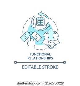 Functional relationships turquoise concept icon. Buyer-seller interaction abstract idea thin line illustration. Isolated outline drawing. Editable stroke. Arial, Myriad Pro-Bold fonts used