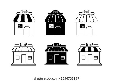 Functional Store Front View Icons for Retail Strategists, Alluring Icons of Shop Store Fronts for Investment Presentations, shop, store, market, products, business, ecommerce, marketplace, mall