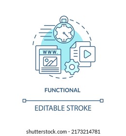 Functional turquoise concept icon. Quality of good website abstract idea thin line illustration. Fast loading webpage. Isolated outline drawing. Editable stroke. Arial, Myriad Pro-Bold fonts used