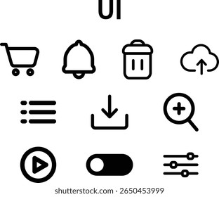 Ícone de IU Funcional Definido para Interfaces de Web e Aplicativo em Estilo de Linha Negrito